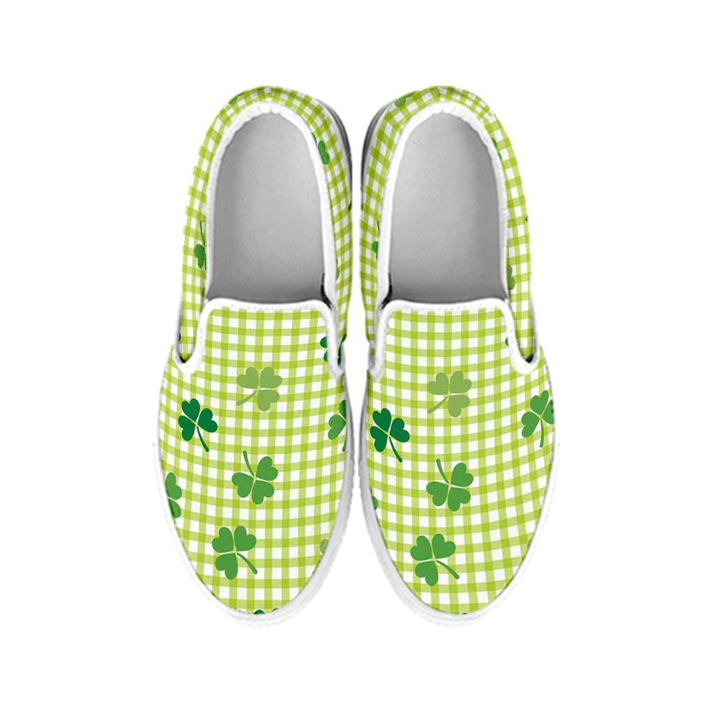 St. Patrick's Day Buffalo Plaid Print White Slip On Shoes