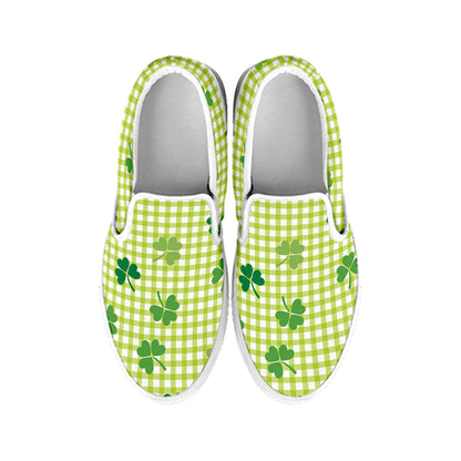 St. Patrick's Day Buffalo Plaid Print White Slip On Shoes