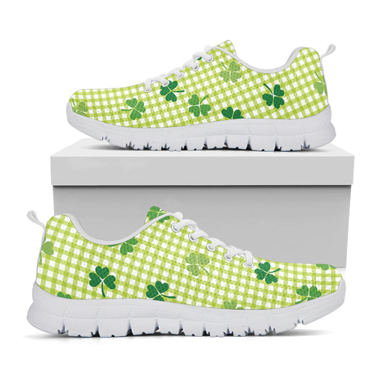 St. Patrick's Day Buffalo Plaid Print White Sneakers