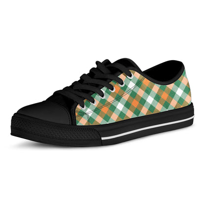 St. Patrick's Day Plaid Pattern Print Black Low Top Shoes