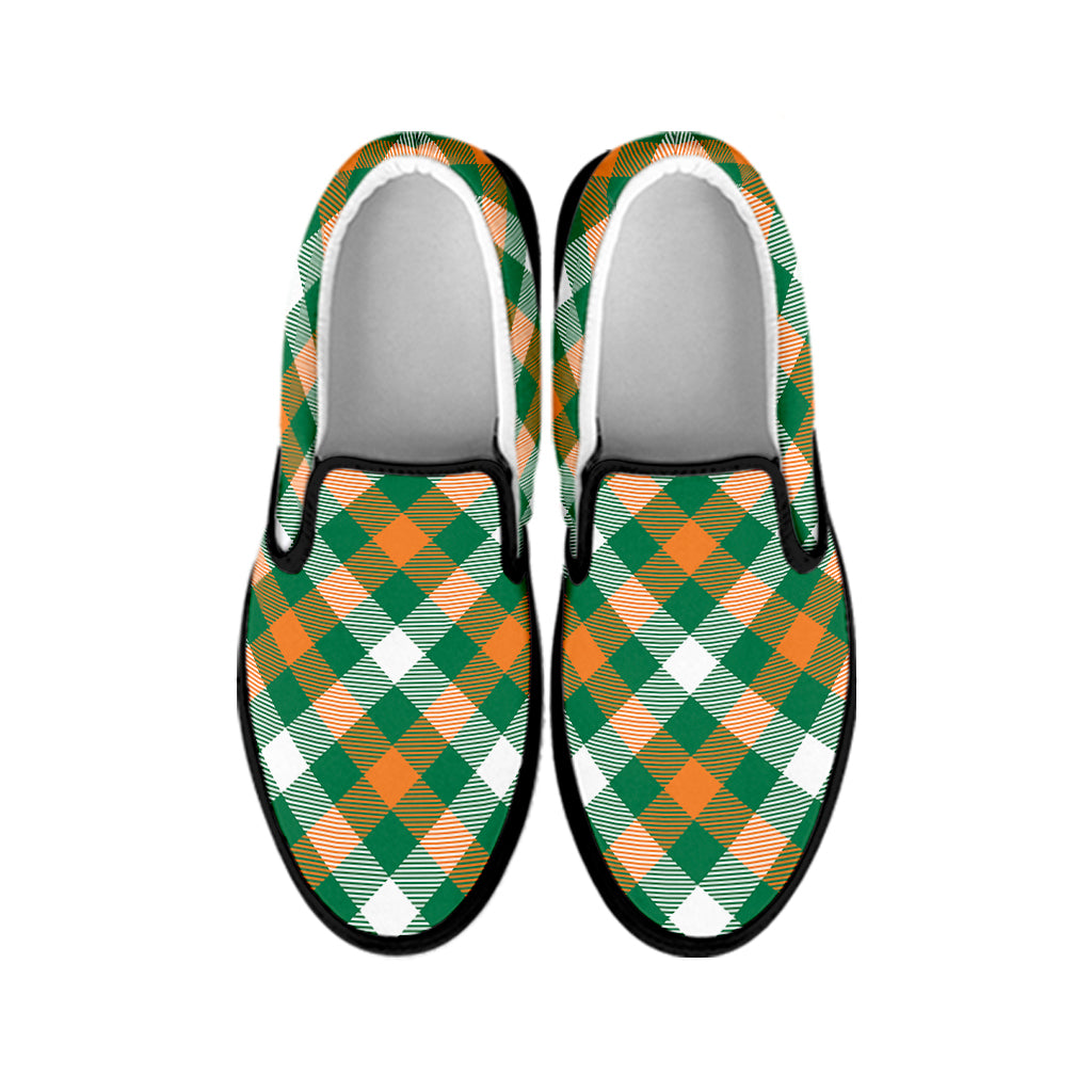 St. Patrick's Day Plaid Pattern Print Black Slip On Shoes