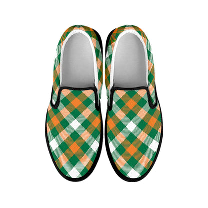 St. Patrick's Day Plaid Pattern Print Black Slip On Shoes