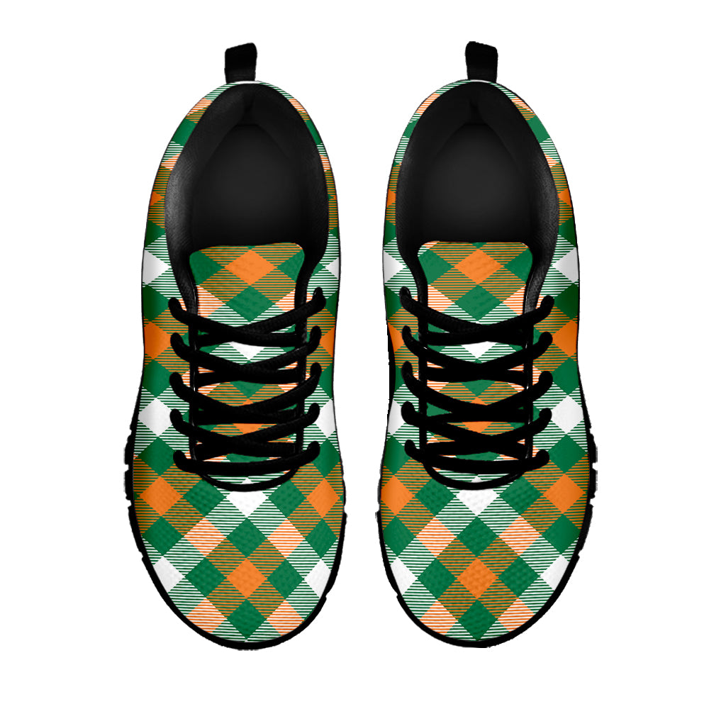 St. Patrick's Day Plaid Pattern Print Black Sneakers
