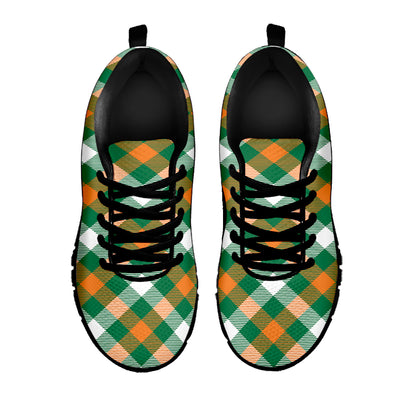 St. Patrick's Day Plaid Pattern Print Black Sneakers