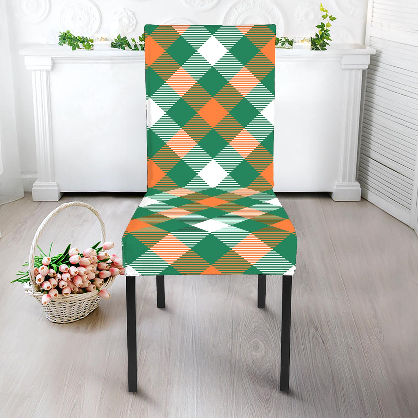 St. Patrick's Day Plaid Pattern Print Dining Chair Slipcover