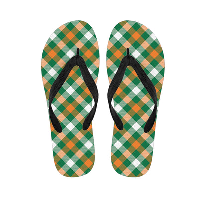 St. Patrick's Day Plaid Pattern Print Flip Flops