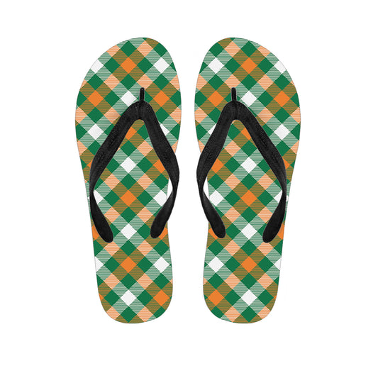 St. Patrick's Day Plaid Pattern Print Flip Flops
