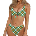 St. Patrick's Day Plaid Pattern Print Front Bow Tie Bikini