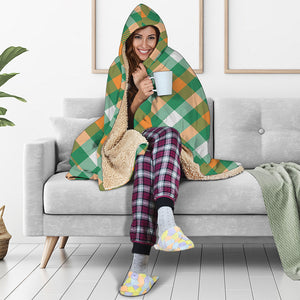 St. Patrick's Day Plaid Pattern Print Hooded Blanket