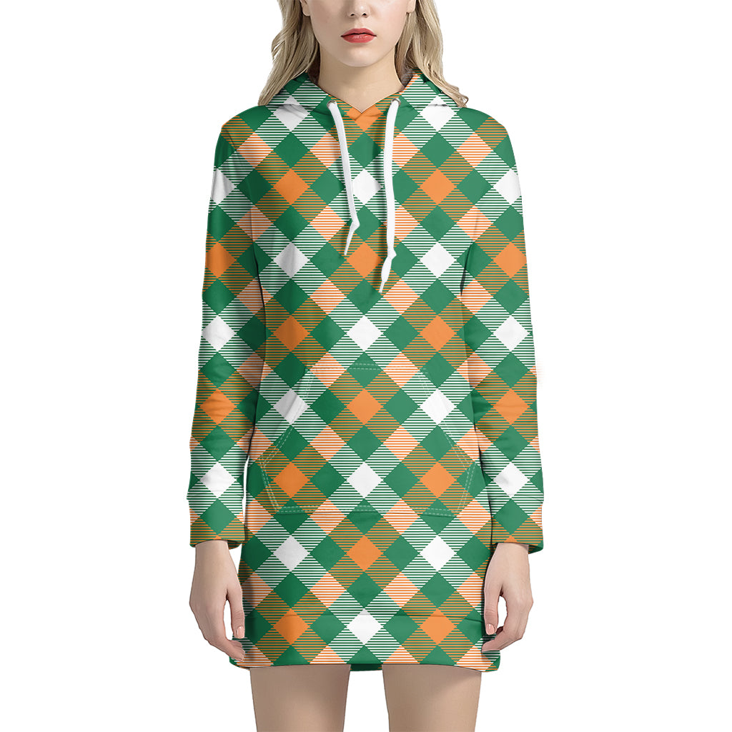 St. Patrick's Day Plaid Pattern Print Hoodie Dress