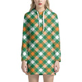 St. Patrick's Day Plaid Pattern Print Pullover Hoodie Dress