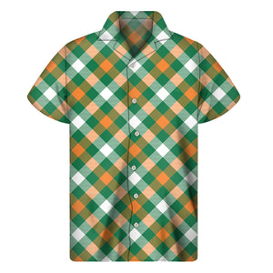 St. Patrick's Day Plaid Pattern Print Men's Short Sleeve Shirt