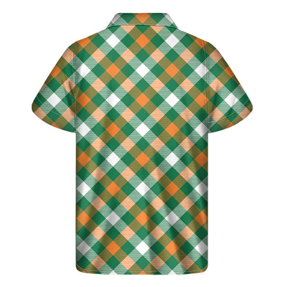 St. Patrick's Day Plaid Pattern Print Men's Short Sleeve Shirt