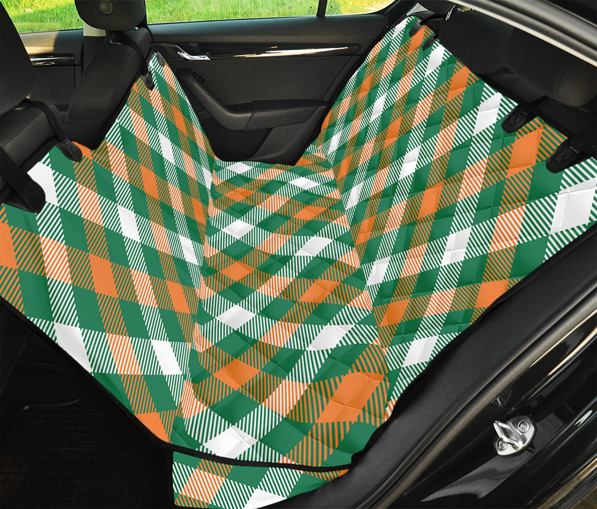 St. Patrick's Day Plaid Pattern Print Pet Car Back Seat Cover