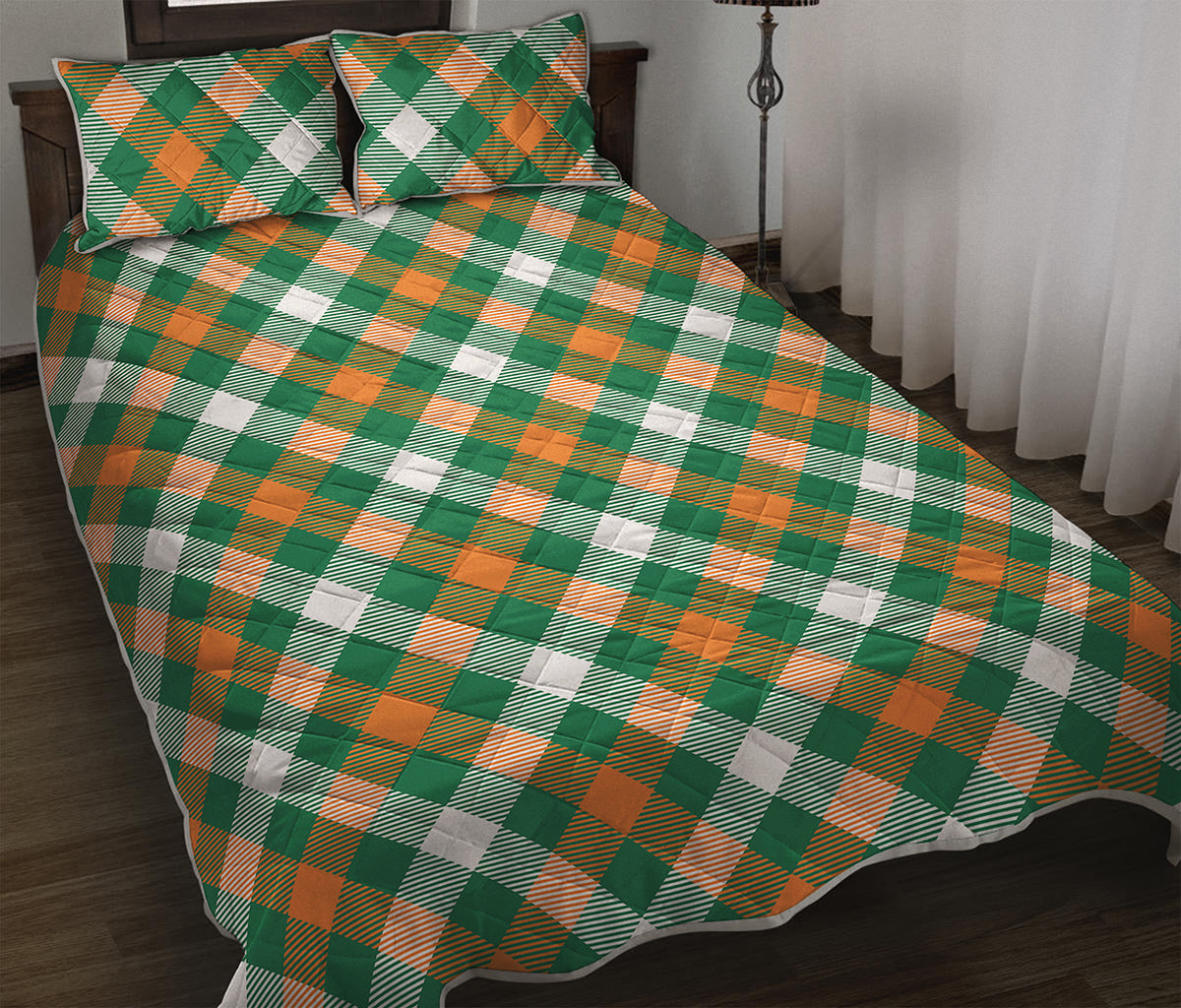 St. Patrick's Day Plaid Pattern Print Quilt Bed Set