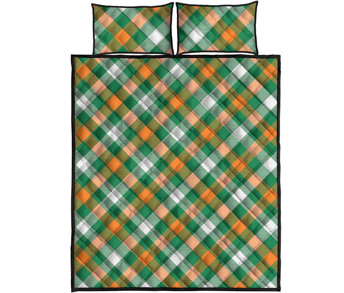 St. Patrick's Day Plaid Pattern Print Quilt Bed Set