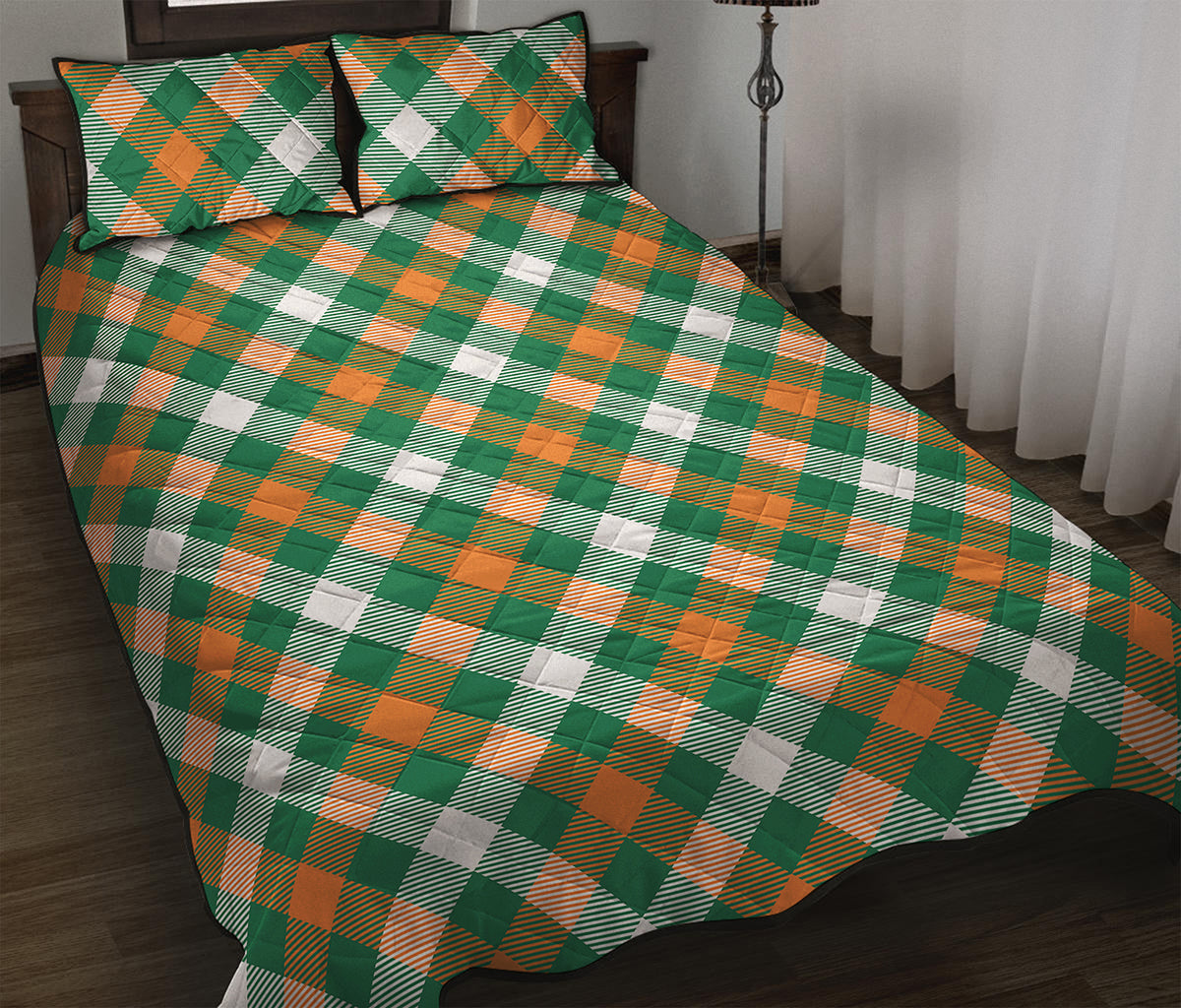 St. Patrick's Day Plaid Pattern Print Quilt Bed Set