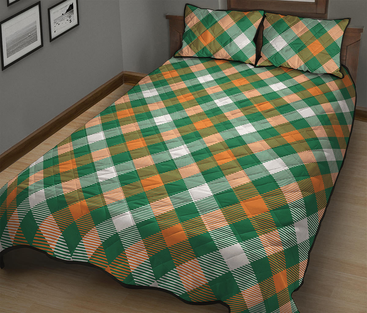 St. Patrick's Day Plaid Pattern Print Quilt Bed Set