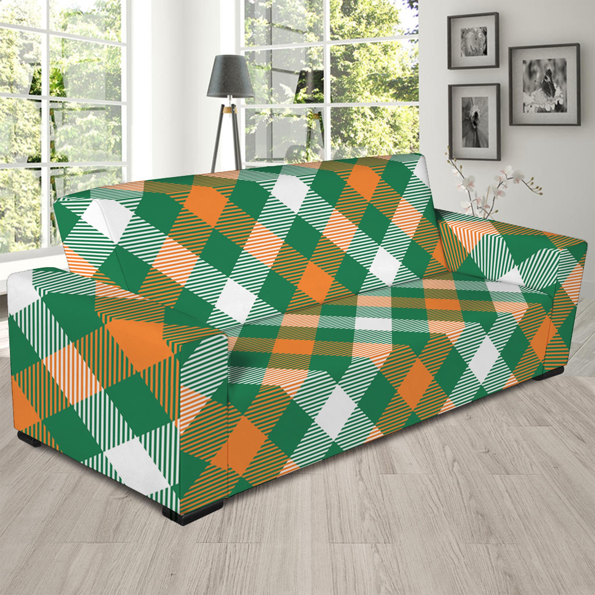 St. Patrick's Day Plaid Pattern Print Sofa Slipcover