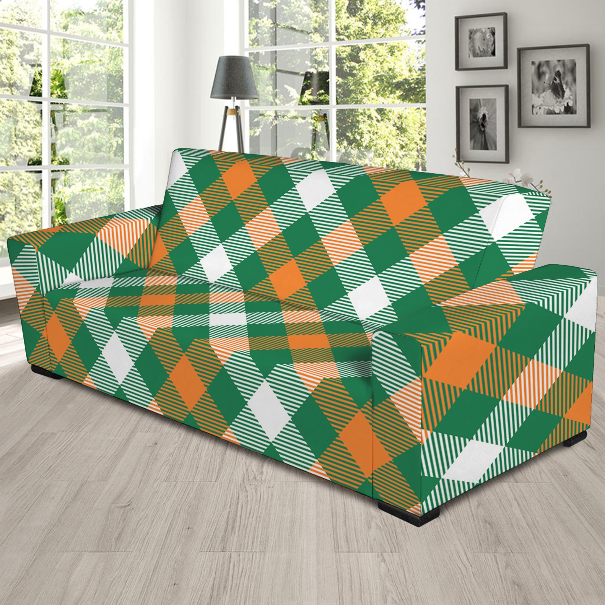 St. Patrick's Day Plaid Pattern Print Sofa Slipcover