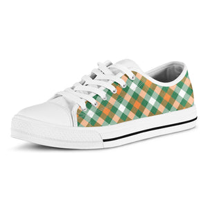 St. Patrick's Day Plaid Pattern Print White Low Top Shoes