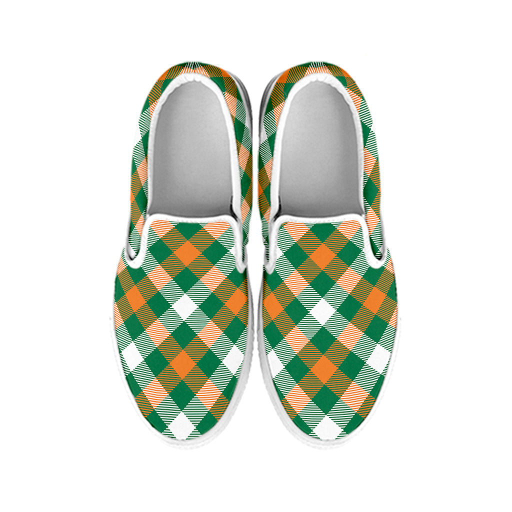 St. Patrick's Day Plaid Pattern Print White Slip On Shoes