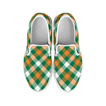 St. Patrick's Day Plaid Pattern Print White Slip On Shoes