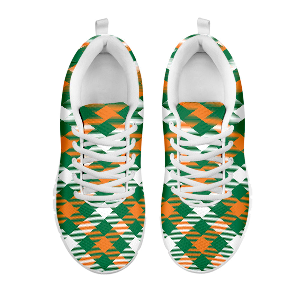 St. Patrick's Day Plaid Pattern Print White Sneakers