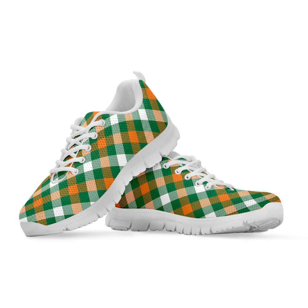 St. Patrick's Day Plaid Pattern Print White Sneakers