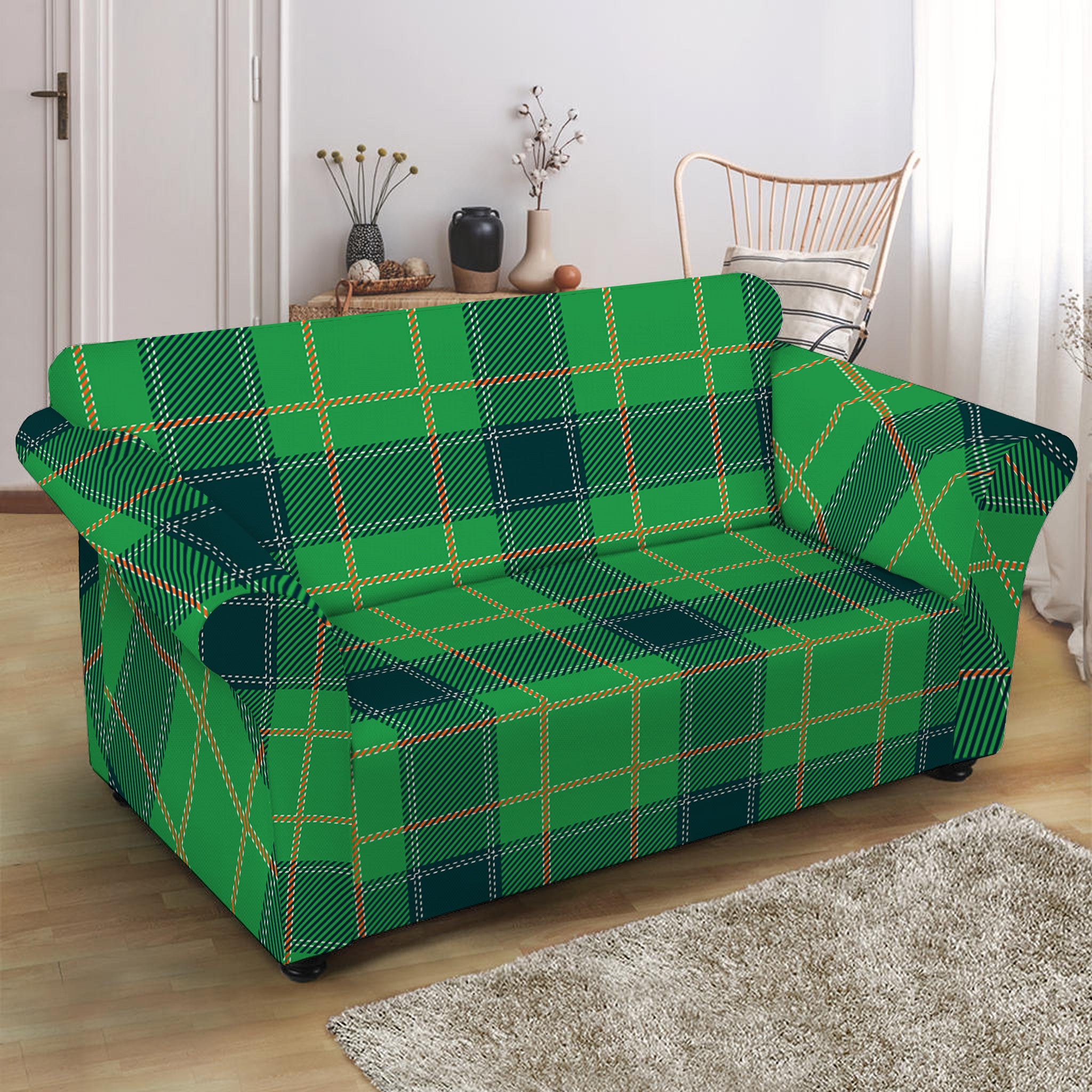 St. Patrick's Day Scottish Plaid Print Loveseat Slipcover