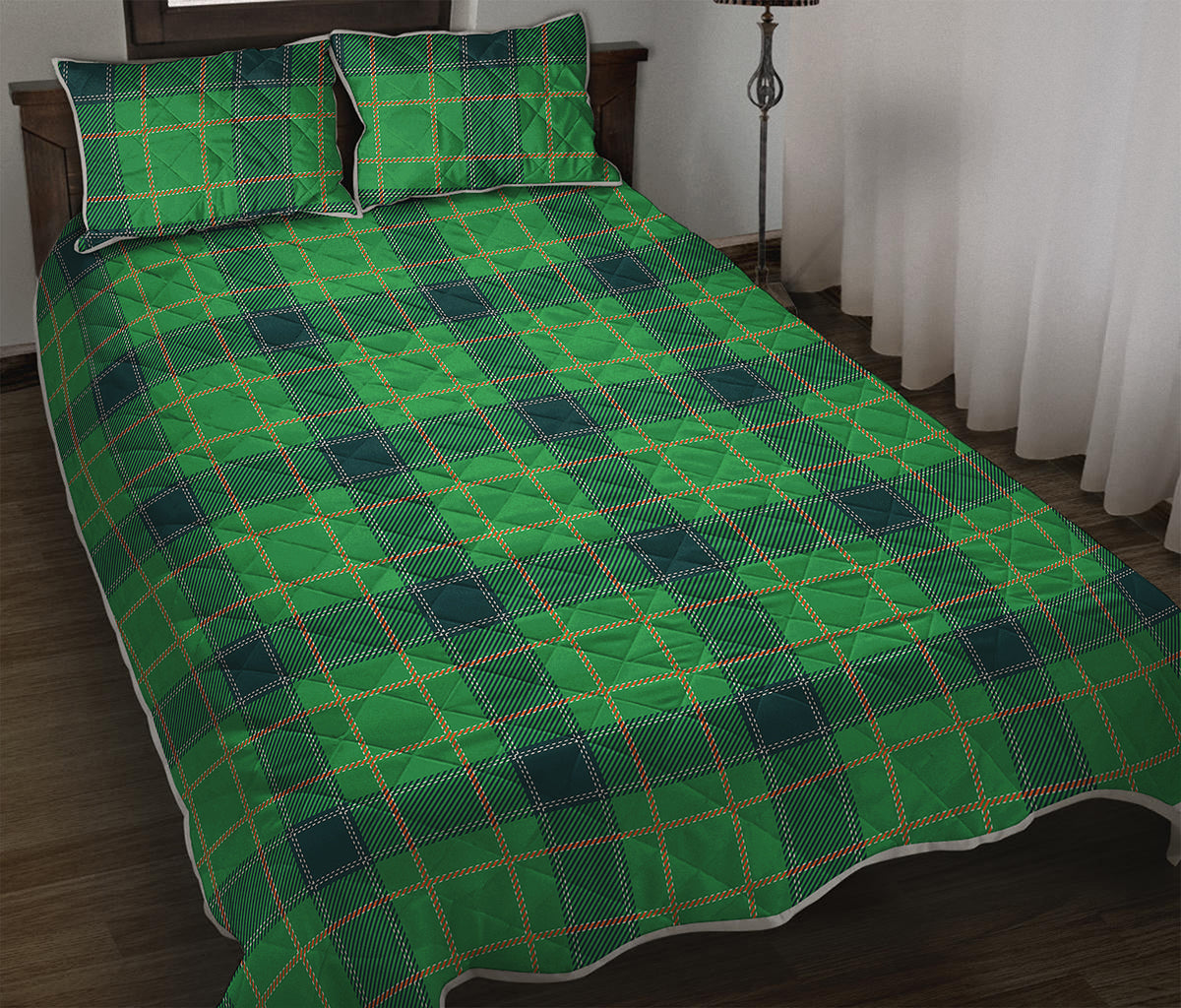 St. Patrick's Day Scottish Plaid Print Quilt Bed Set