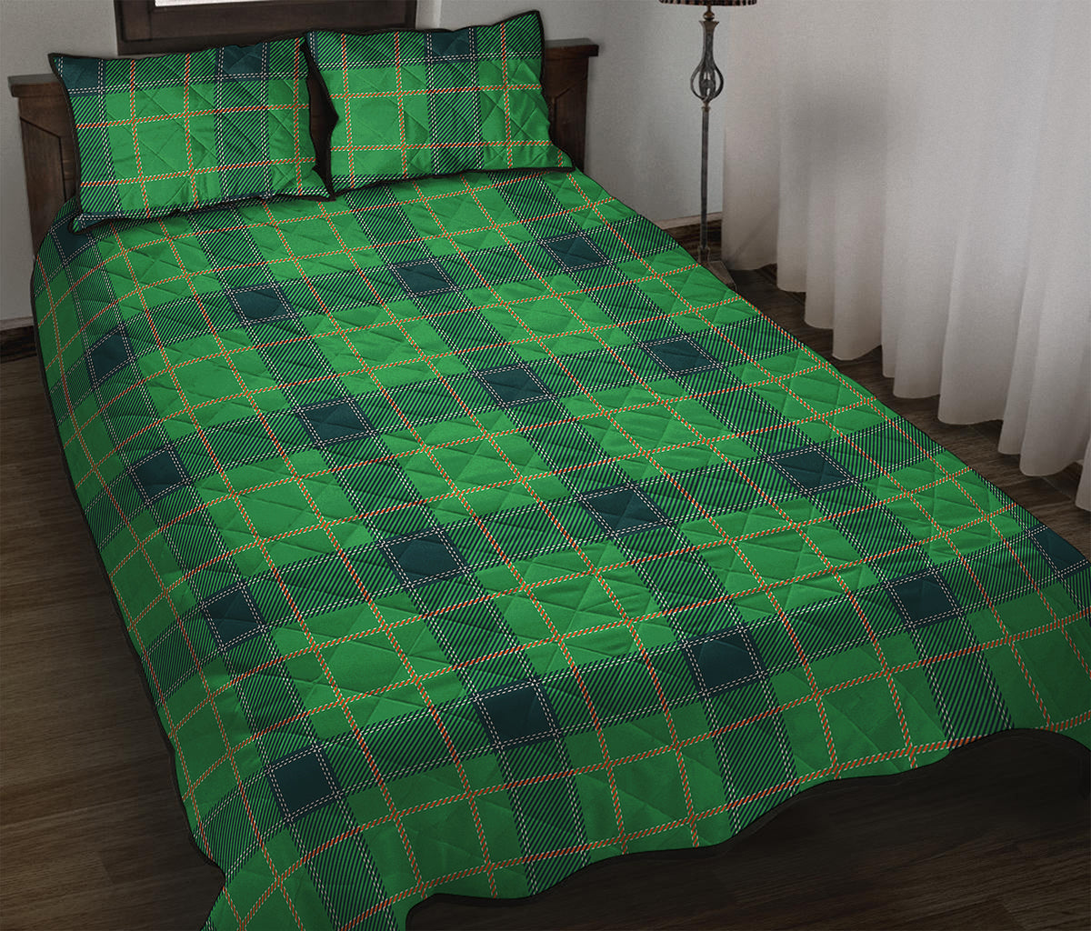 St. Patrick's Day Scottish Plaid Print Quilt Bed Set