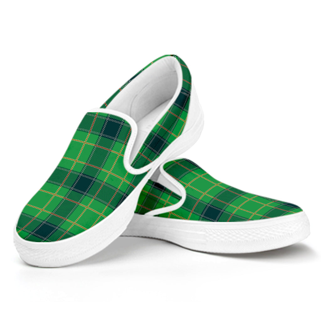 St. Patrick's Day Scottish Plaid Print White Slip On Shoes