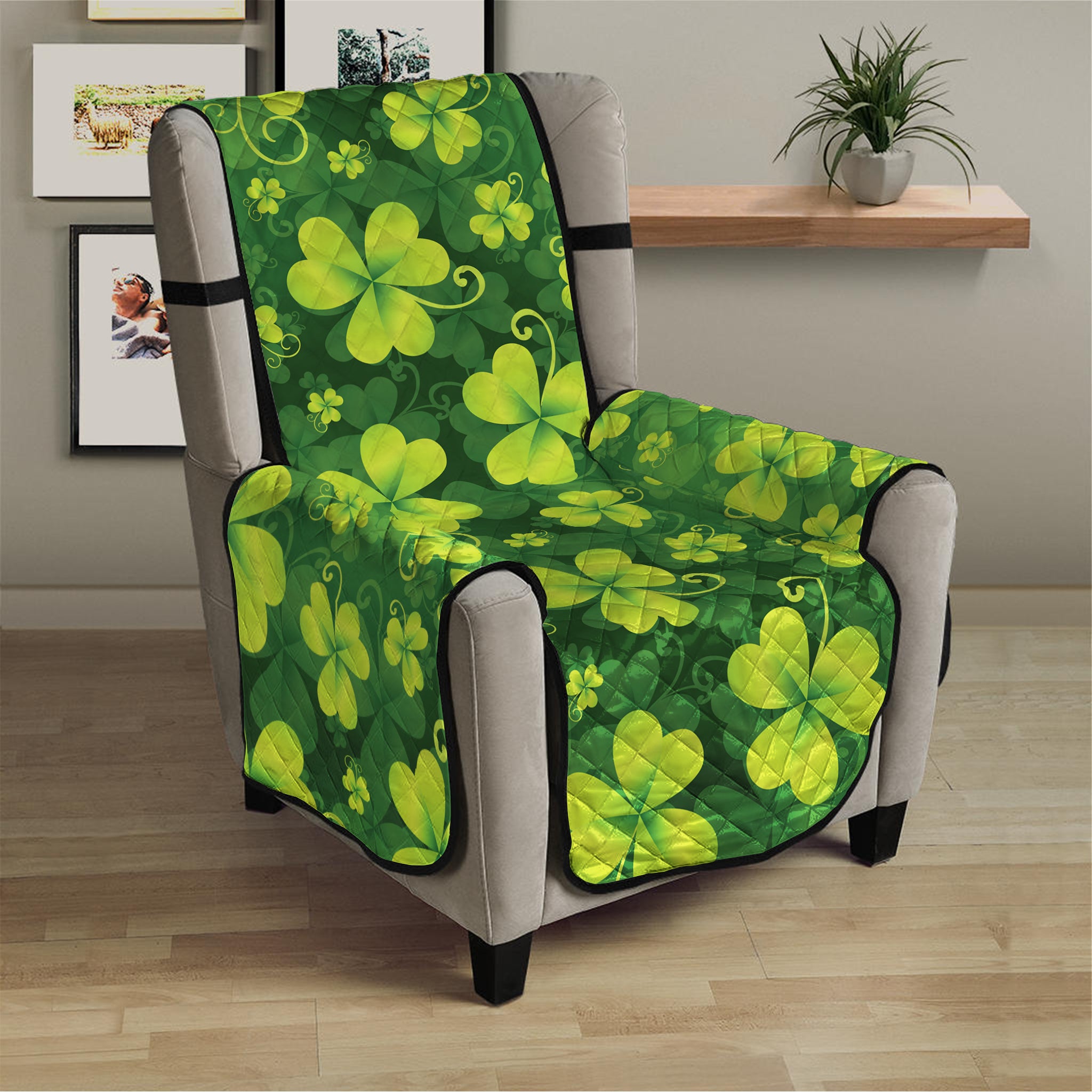 St. Patrick's Day Shamrock Pattern Print Armchair Protector