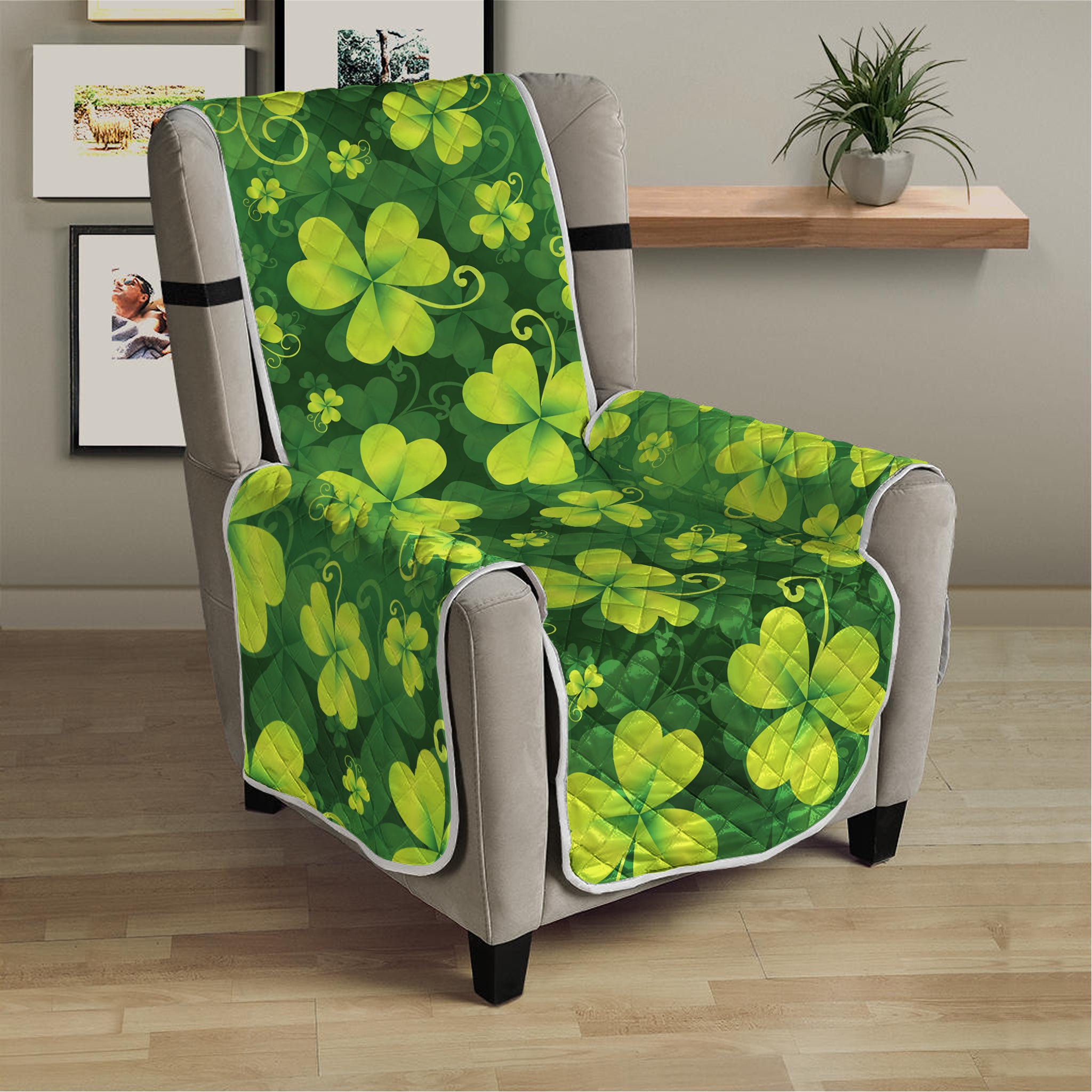 St. Patrick's Day Shamrock Pattern Print Armchair Protector