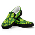 St. Patrick's Day Shamrock Pattern Print Black Slip On Sneakers