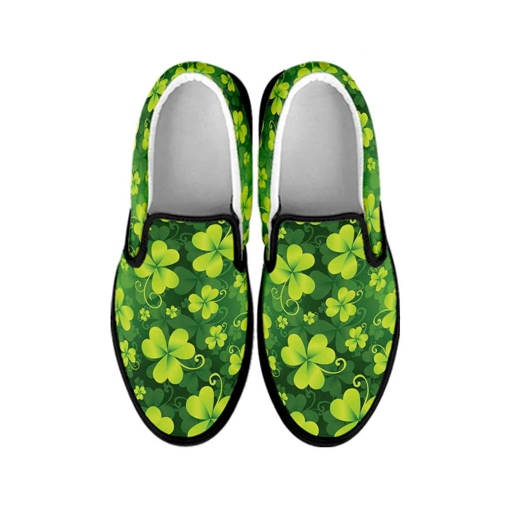 St. Patrick's Day Shamrock Pattern Print Black Slip On Shoes
