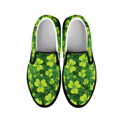 St. Patrick's Day Shamrock Pattern Print Black Slip On Shoes