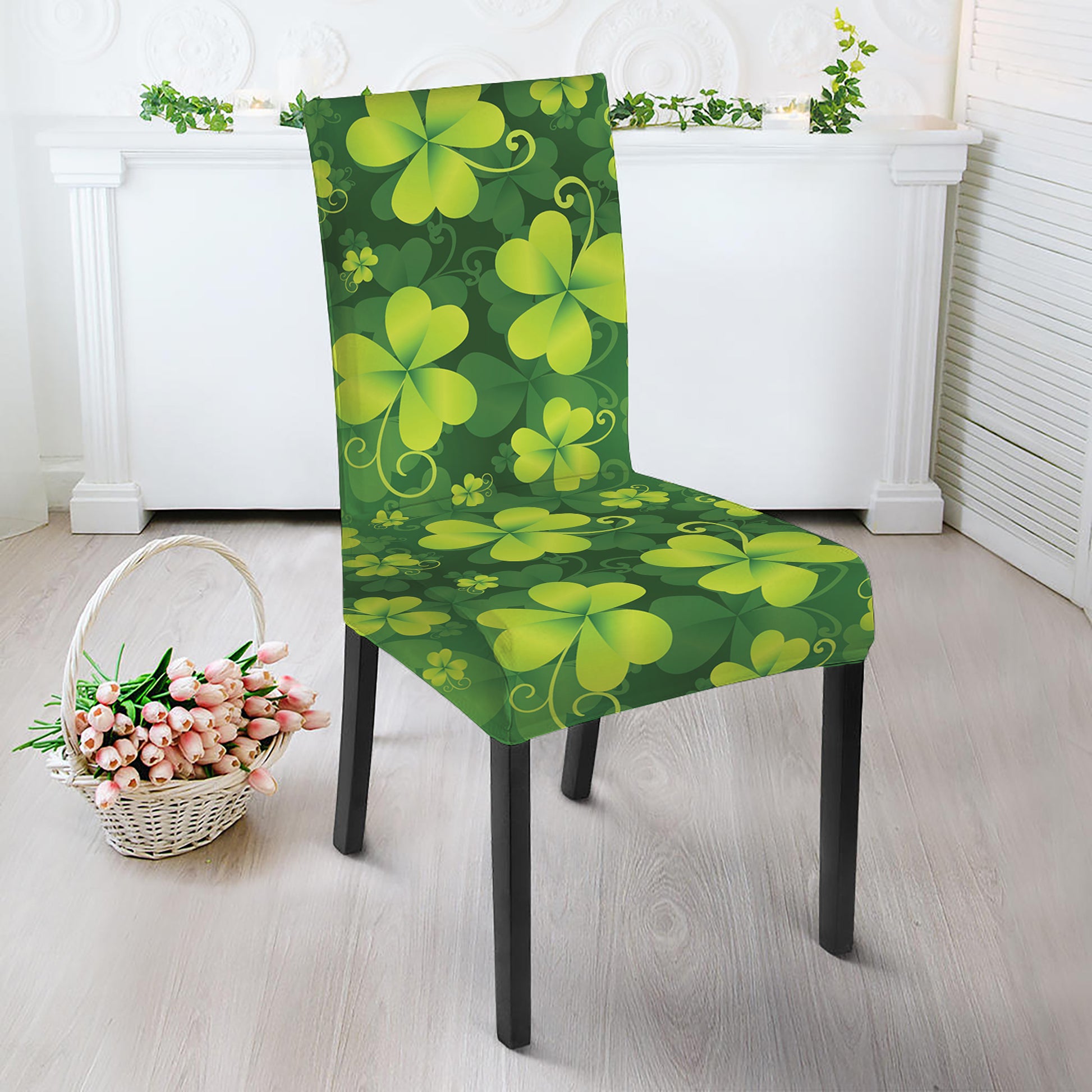 St. Patrick's Day Shamrock Pattern Print Dining Chair Slipcover