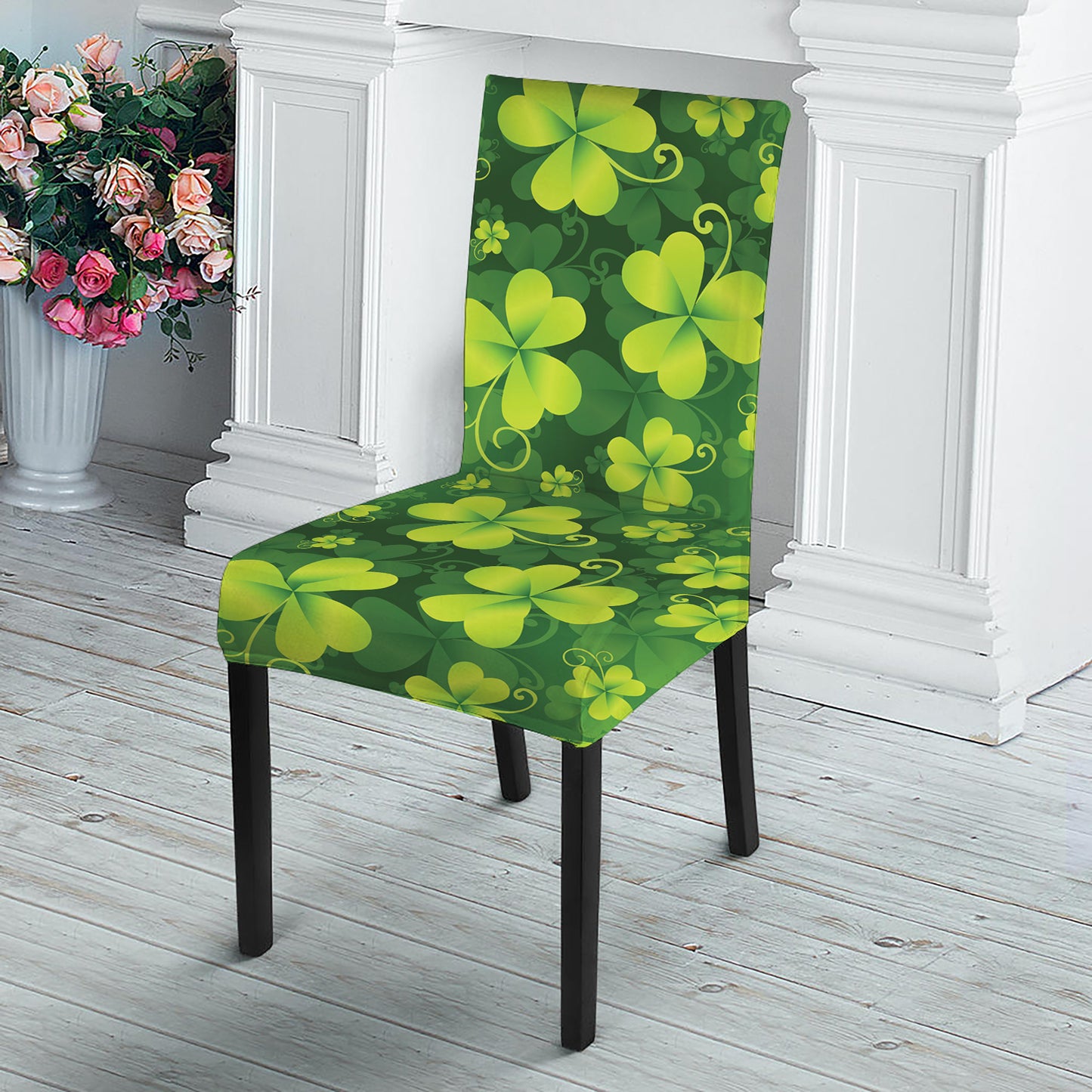 St. Patrick's Day Shamrock Pattern Print Dining Chair Slipcover
