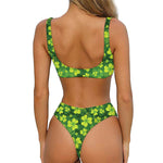 St. Patrick's Day Shamrock Pattern Print Front Bow Tie Bikini