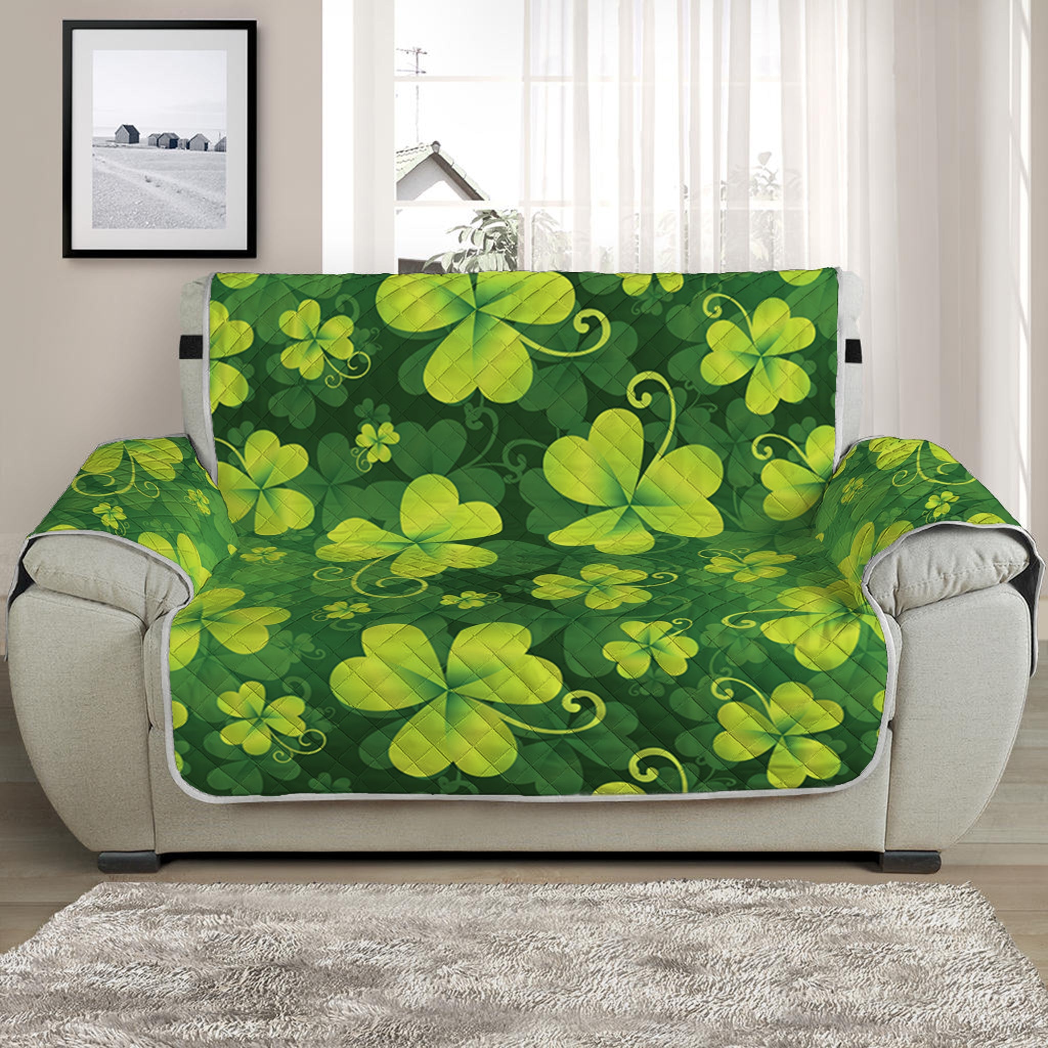 St. Patrick's Day Shamrock Pattern Print Half Sofa Protector