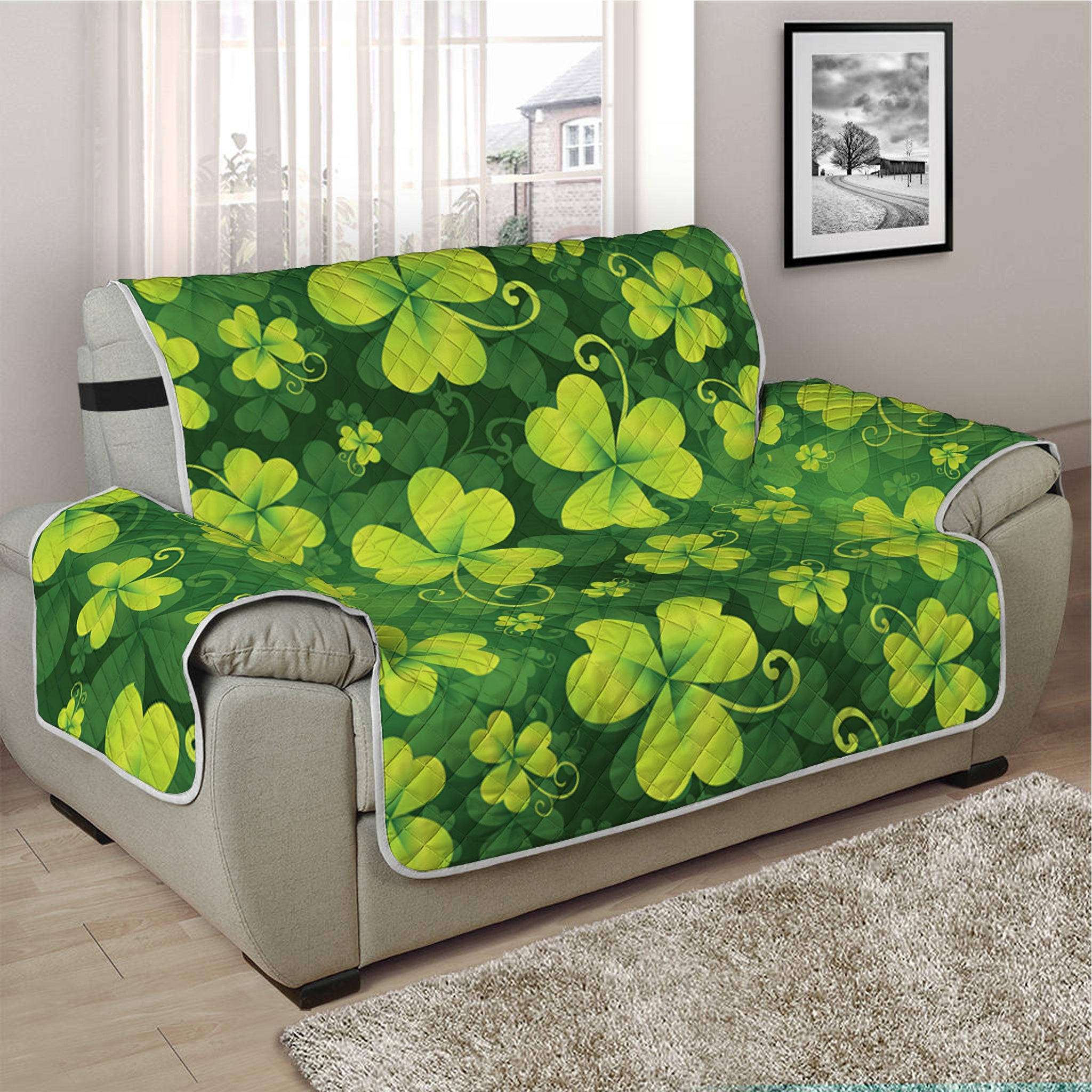 St. Patrick's Day Shamrock Pattern Print Half Sofa Protector