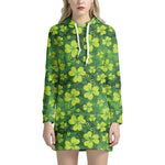 St. Patrick's Day Shamrock Pattern Print Hoodie Dress