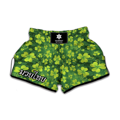 St. Patrick's Day Shamrock Pattern Print Muay Thai Boxing Shorts