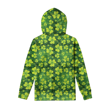 St. Patrick's Day Shamrock Pattern Print Pullover Hoodie