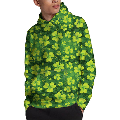 St. Patrick's Day Shamrock Pattern Print Pullover Hoodie