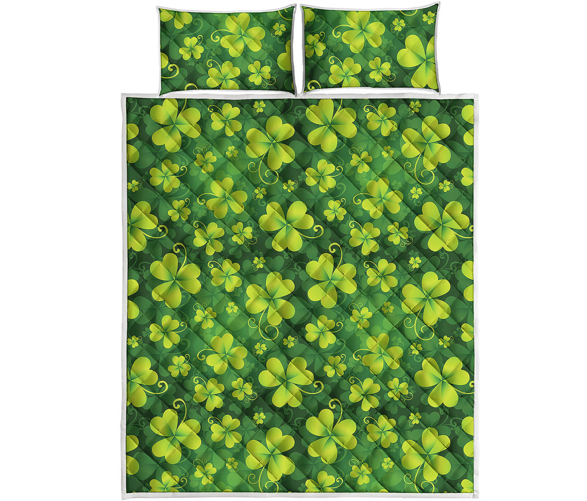 St. Patrick's Day Shamrock Pattern Print Quilt Bed Set