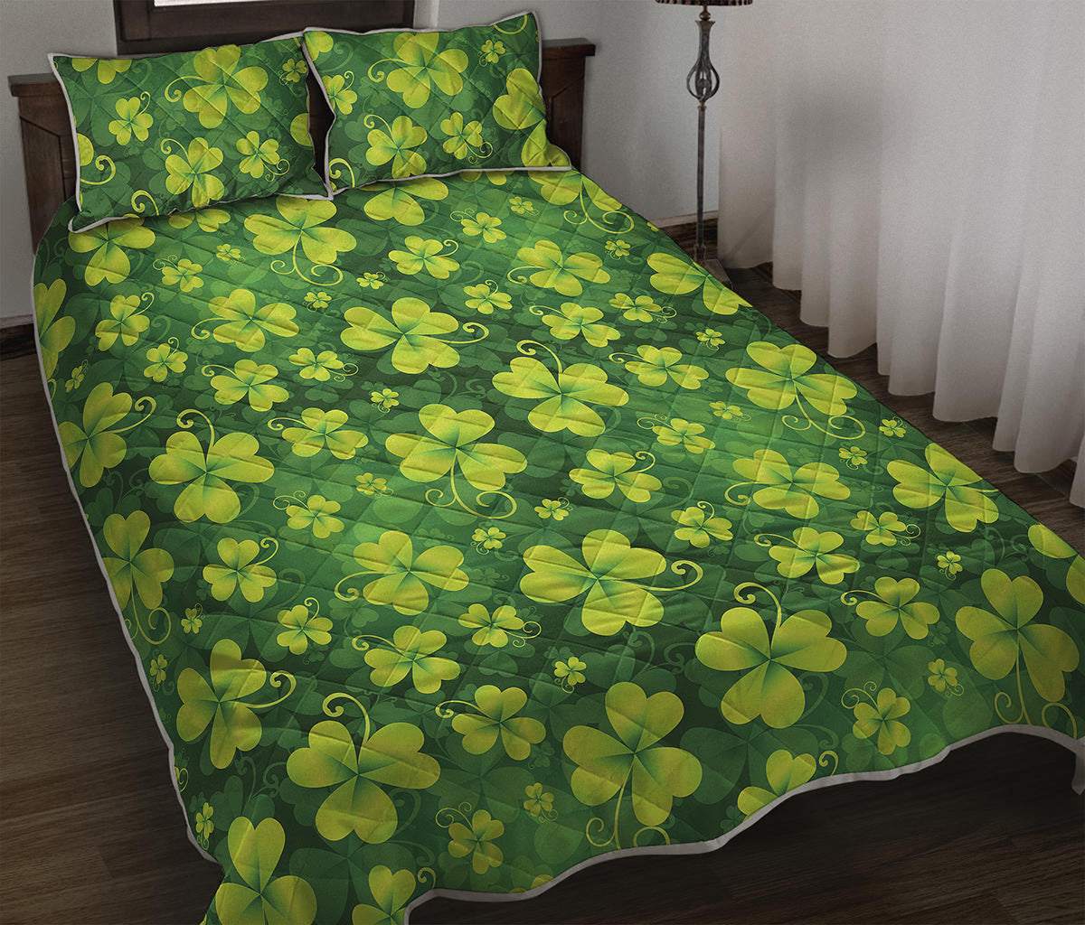 St. Patrick's Day Shamrock Pattern Print Quilt Bed Set