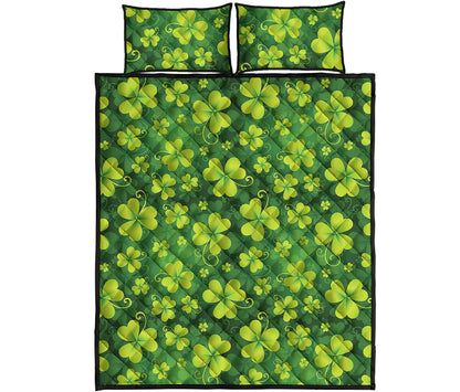 St. Patrick's Day Shamrock Pattern Print Quilt Bed Set